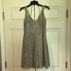 Silver lace dress with belt